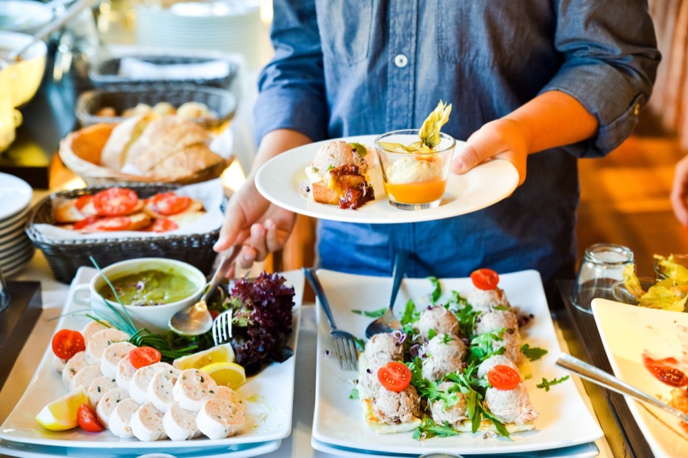 Plated starters at the buffet